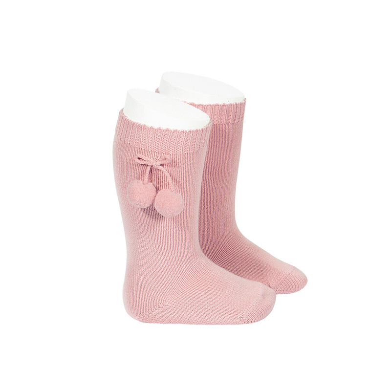 Pom Pom Knee Socks Rose - Born Childrens Boutique