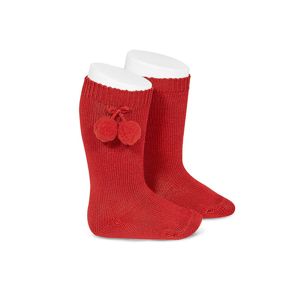 Pom Pom Knee Socks Rojo (Red) - Born Childrens Boutique