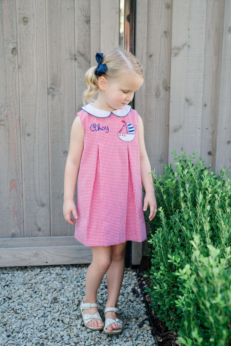 Pre-Order Ahoy Dress in Red Micogingham - Born Childrens Boutique