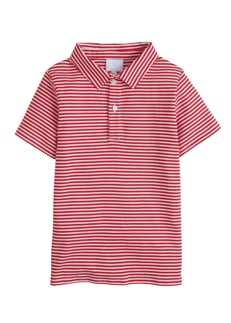 Short Sleeve Striped Polo - Red - Born Childrens Boutique